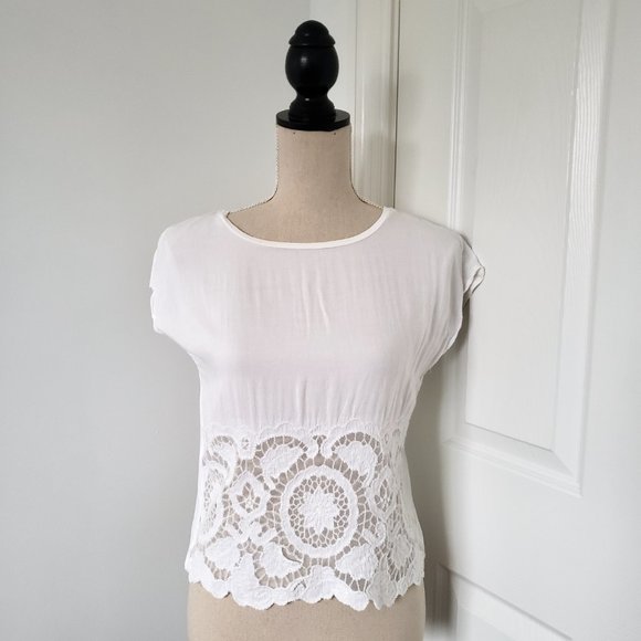 Mango white t-shirt with lace hem - Picture 2 of 5